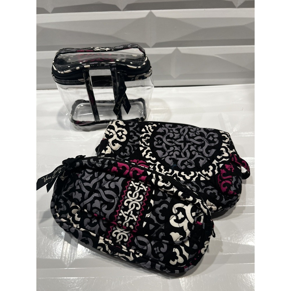 Vera Bradley 3-Cosmetic Bags  in retired Canterberry Magenta‎ pattern